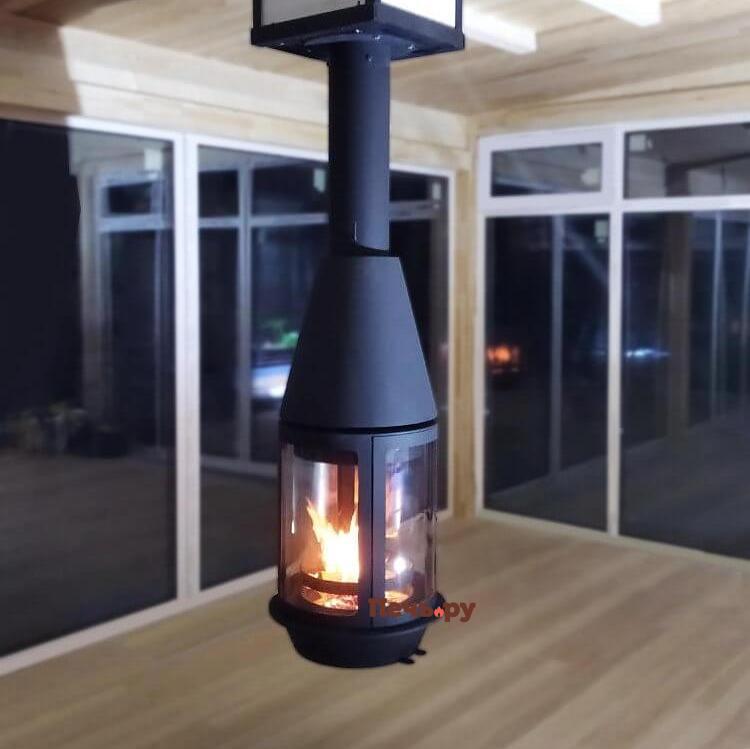 Дровяной камин Traforart Central Arlet черный, высокое стекло видео Дровяной камин Traforart Central Arlet черный, высокое стекло видео