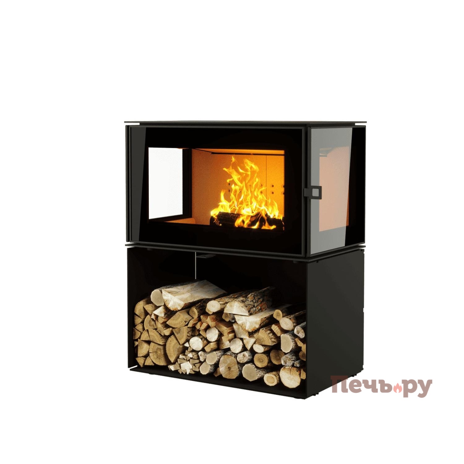 Печь камин Астов Куб 3С 800 на дровнике видео