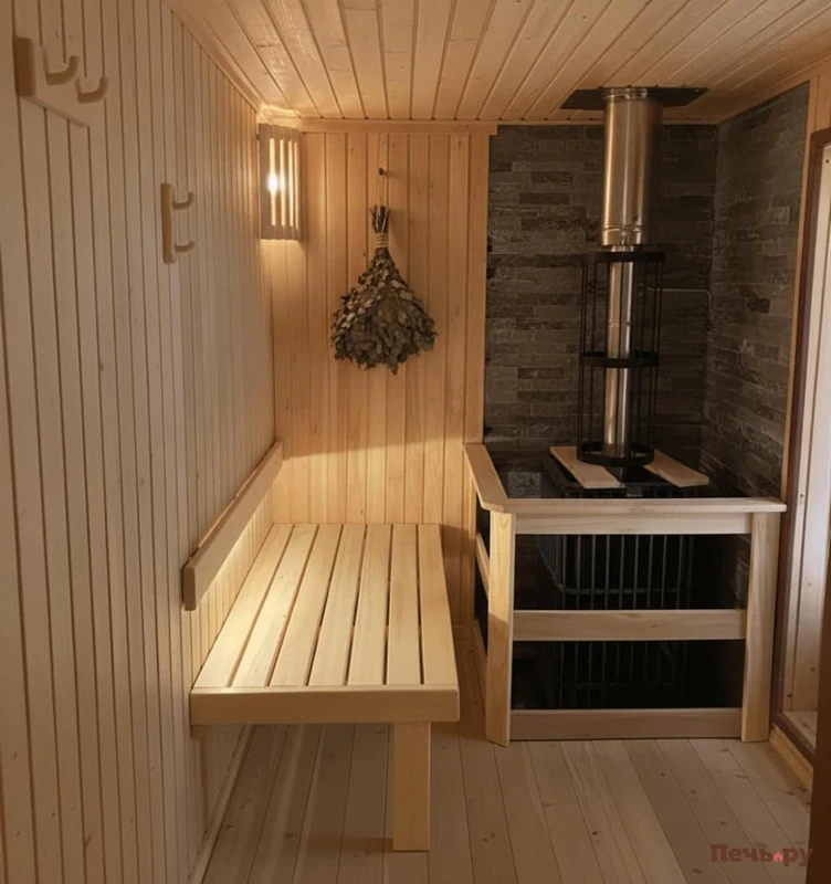 Банная печь с ограждением установка печи на деревянный пол в бане