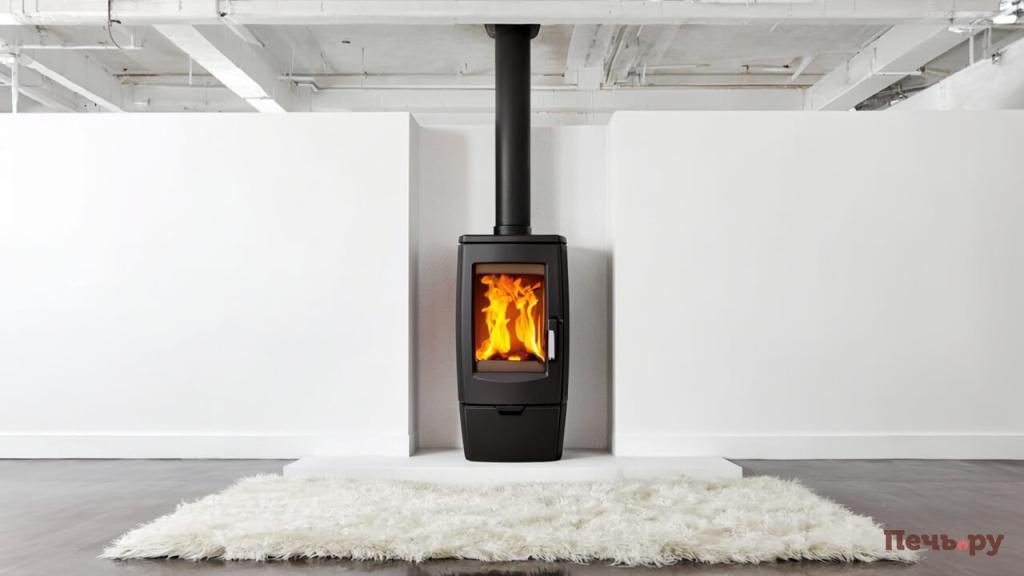 Plamen Gala Gen4 печь встроена в нишу в стене в комнате лофт пространства интерьер в белом цвете и лежи 17916816 (1).jpg